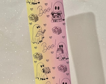 Cute bookish ghost rainbow pastel ghostie Halloween silhouette sturdy bookmark glossy front and matte back
