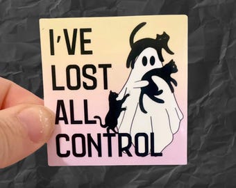 Pastel ghost black cats out of control vinyl water resistant sticker