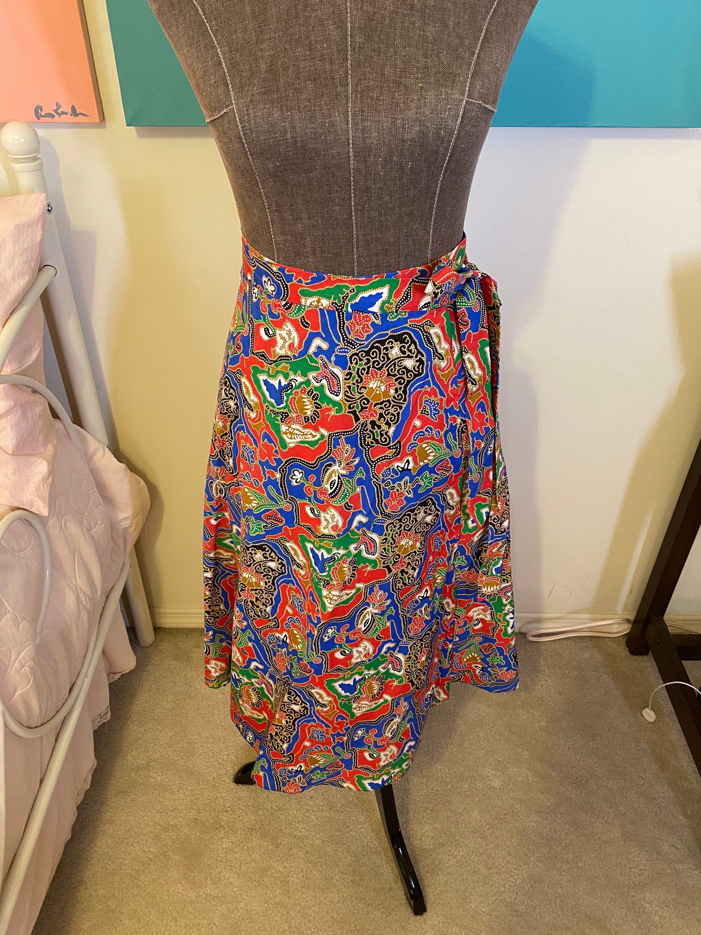 Vintage wraparound skirt in multi colors | Etsy