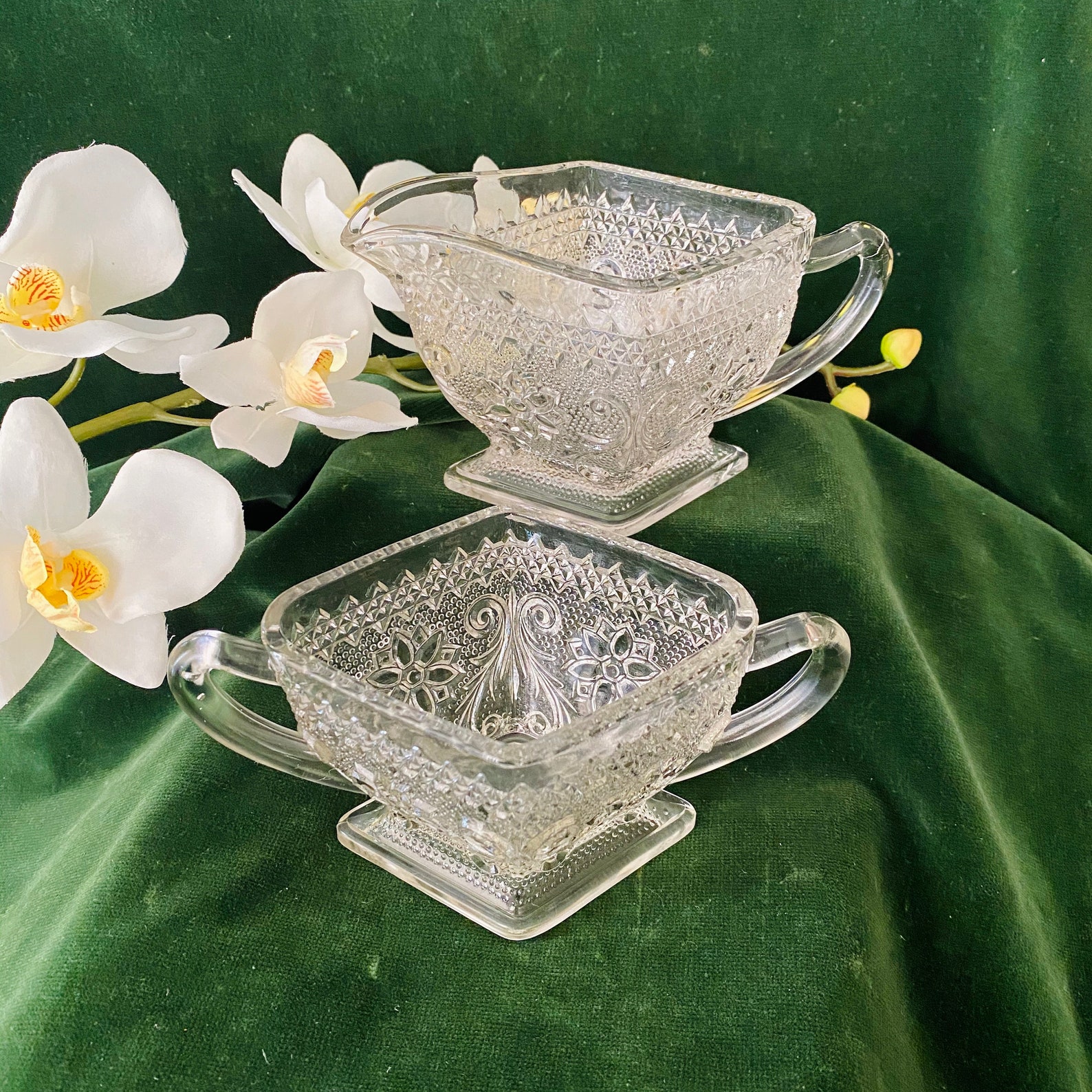 Vintage pressed glass creamer and sugar set with all matching Etsy
