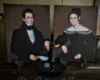 Colonial Portrait on 8x10 Canvas Primitive Portrait Folk Art Portrait Colonial Primitive Colonial Decor Early American Antique Reproduction