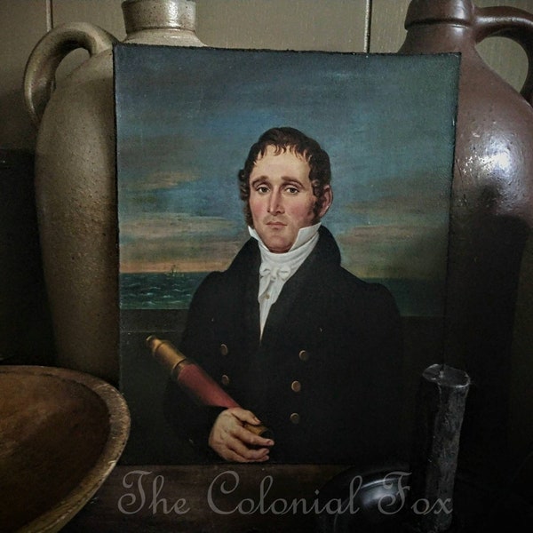 SEA CAPTAIN Antique Reproduction Portrait Colonial Decor Primitive Portrait Nantucket Maritime Art Ship Captain Portrait Early American