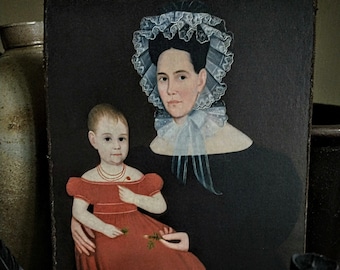Colonial Portrait on 8x10 Canvas Primitive Portrait Folk Art Portrait Colonial Primitive Colonial Decor Early American Antique Reproduction