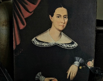 Koloniaal portret op 8x10 canvas primitief portret volkskunstportret koloniaal primitief koloniaal decor vroege Amerikaanse antieke reproductie