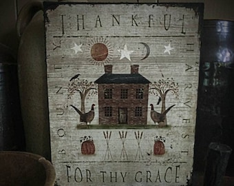 THANKFUL FOR THY Grace Primitive Portrait 8x10 | Primitive Pumpkin | Primitive Fall Decor | Thanksgiving | Harvest | Rustic Primitive