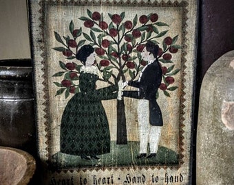 Colonial Portrait on 8x10 Canvas Primitive Valentine Portrait Primitive Portrait Folk Art Fraktur Portrait Colonial Decor Colonial Primitive