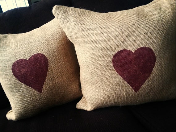 Valentines Day Pillow Primitive Heart Pillow Burlap Heart Etsy
