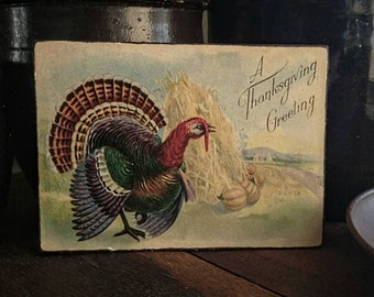 Vintage Thanksgiving Postcard Portrait | Antique Reproduction Thanksgiving Postcard | Thanksgiving Turkey Print | Vintage Fall Portrait