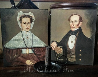Colonial Portrait on 8x10 Canvas Primitive Portrait Folk Art Portrait Colonial Primitive Colonial Decor Early American Antique Reproduction