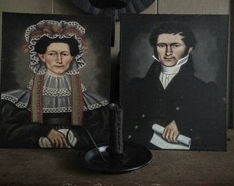 Colonial Portrait on 8x10 Canvas Primitive Portrait Folk Art Portrait Colonial Primitive Colonial Decor Early American Antique Reproduction