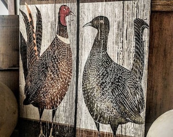 PHEASANT AND GROUSE Folk Art Portrait 8x10 | Primitive Fall Decor | Thanksgiving Decor | Rustic Fall | Thankful | Harvest | Colonial Decor