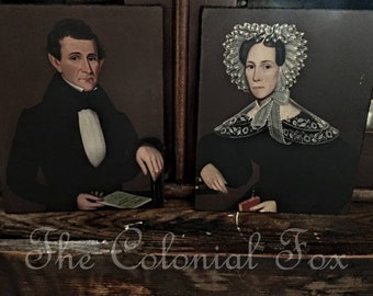 Colonial Portrait on 8x10 Canvas Primitive Portrait Folk Art Portrait Colonial Primitive Colonial Decor Early American Antique Reproduction