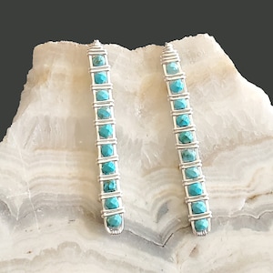 Turquoise Sterling Silver Bar Earrings: Handmade Dangle Drop Earrings