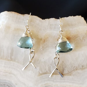 Apatite Briolettes, Sterling Silver, Ovarian Cancer Awareness, Earrings, Gifts