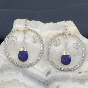Lapis Earrings, Moonstone Earrings, Sterling Silver Earrings, Gemstone Earrings, Dangle Earrings, Lapis Dangle Earrings, Gift