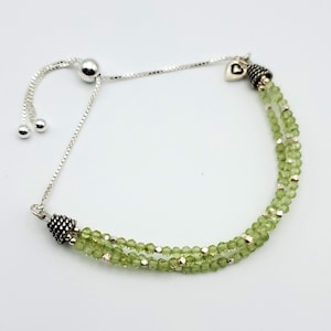 Peridot, 925 Sterling Silver Bracelet, Bolo Bracelet, 3 Strand, Women&#39;s Bracelet, Custom Made