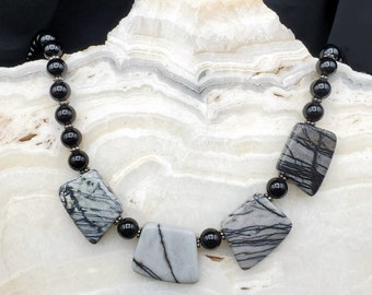 Black Matrix Jasper, Onyx, Sterling Silver, Necklace, Hand Crafted, Gift, Handmade Jewelry, Custom Jewelry, Birthday, Jasper, One of a Kind