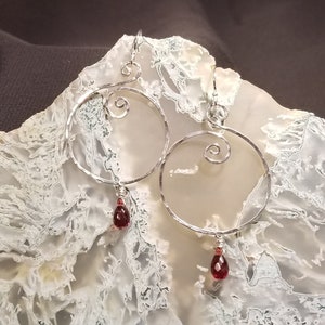 AAA tear-drop garnet briolettes, Hammered Sterling Silver, Earrings