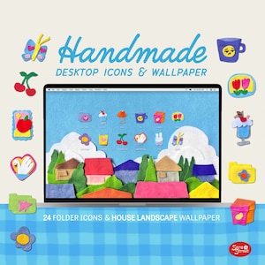 Set di sfondi per icone desktop in feltro carino fatto a mano, icone Mac carine, icone Windows, Mac OS e PC Windows, laptop, pastello danese, slay.