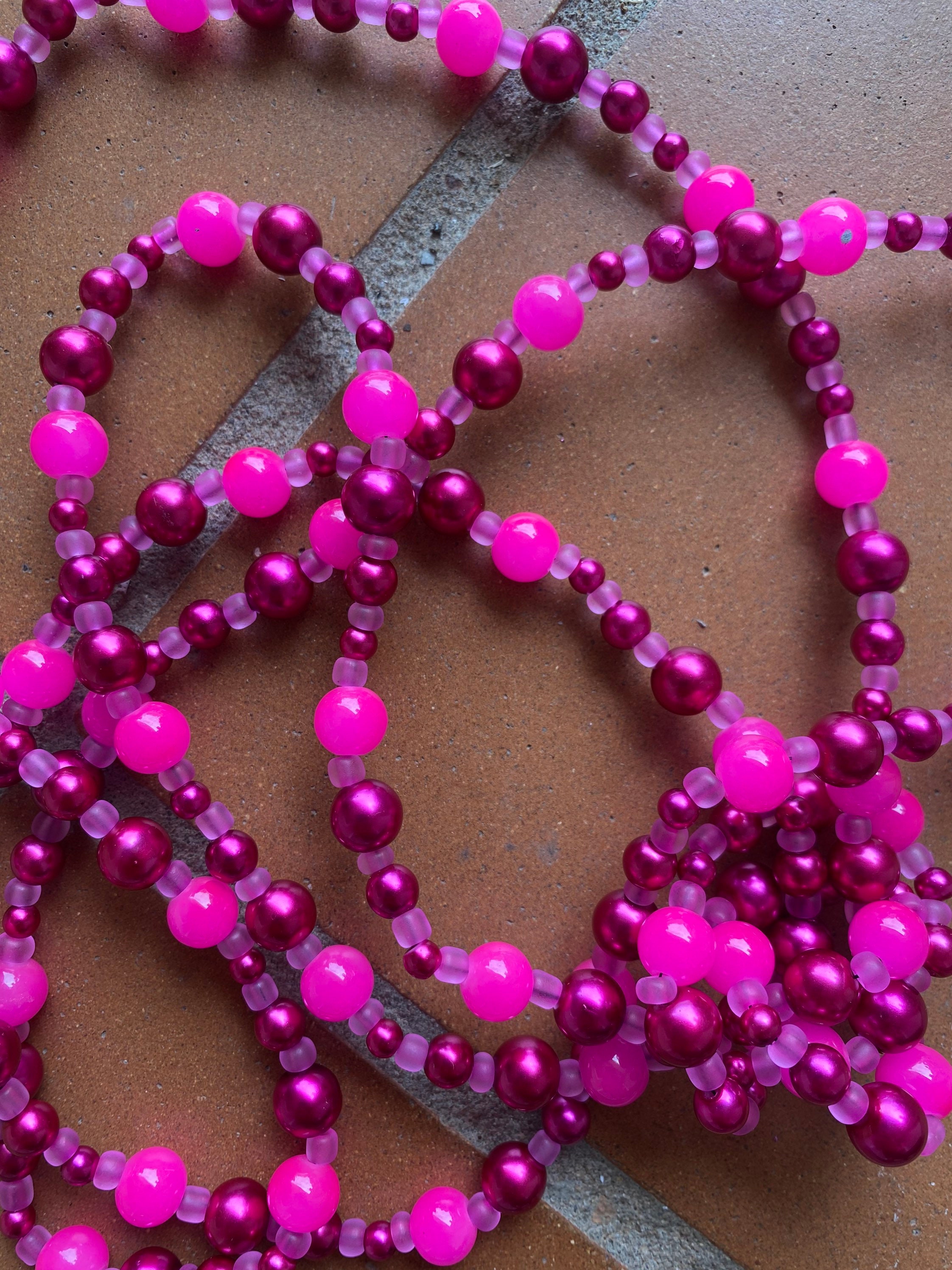 Hot Pink Beaded Necklace | Etsy