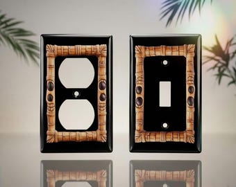 Placas de pared de resina de bambú Tiki hechas a mano – Cubiertas para interruptores y enchufes de estilo tropical