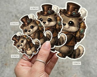 Pegatina de mapache steampunk / Vinilo impermeable y resistente a los rayos UV (Clockwork Critters)
