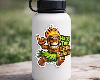 Pegatina de Tiki Surfer / Hang Ten Little Kahuna, vinilo impermeable