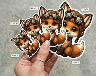 Pegatina de zorro steampunk impermeable / Calcomanía de vinilo de aviador