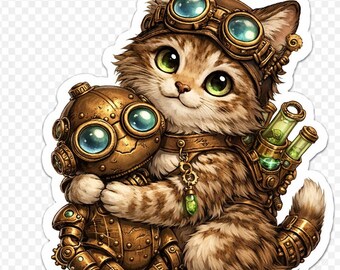 Pegatina de gato Steampunk – Vinilo adhesivo impermeable para portátiles y agendas