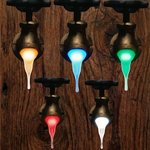 Steampunk Faucet Night Light | Sky Blue LED Drip, Plug-In Lamp