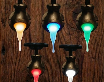 Lámpara de noche Steampunk con grifo, LED azul cielo, con goteo y enchufable