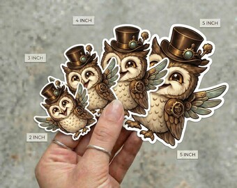 Pegatina de búho Steampunk - Vinilo adhesivo impermeable