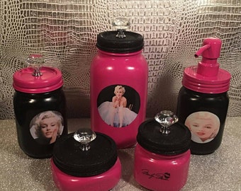 marilyn Monroe 5 piece mason jar bathroom set Bathroom decor vanity