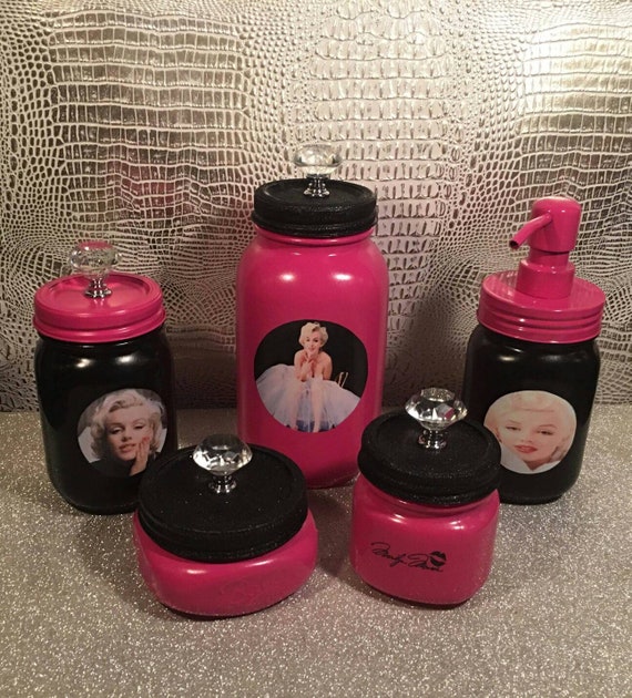 5 Piece Mason Jar Bathroom Set Marilyn Monroe Vanity Etsy