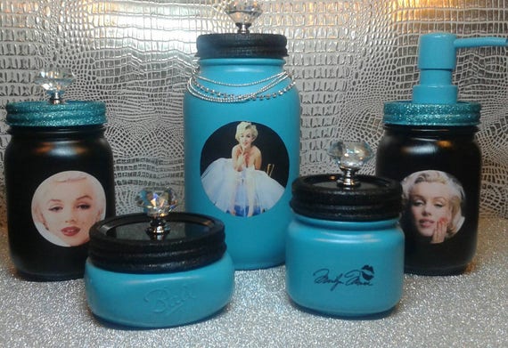 5 Piece Mason Jar Bathroom Set Marilyn Monroe Vanity Set Etsy