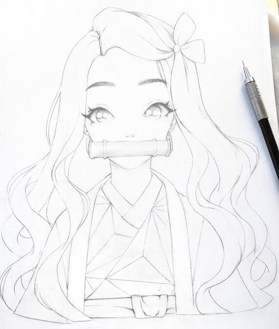 Как нарисовать незуко камадо поэтапно