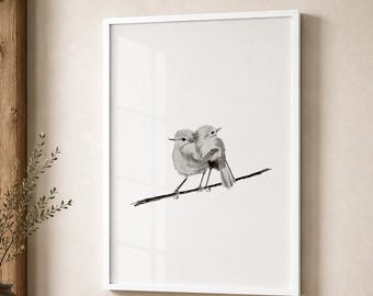 Kindred Birds Wall Art, Black and White Songbird Print