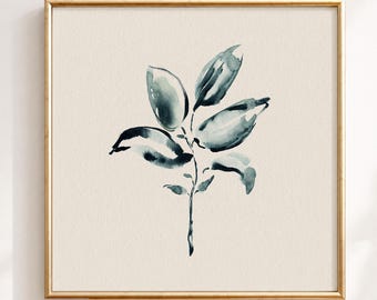 Soft Stem III – Minimalist Botanical Print, Watercolor Leaf Wall Art