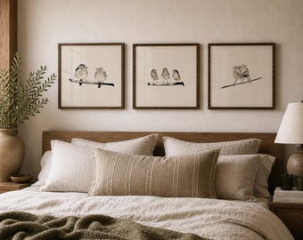 Set of 3 Bird Prints, Minimalist Neutral Wall Art
