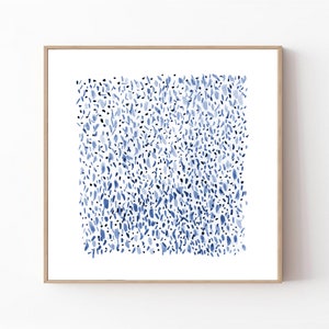 Blue print, blue and white art print, blue watercolor print, square print, blue modern wall print, 8x8 art print, 12x12 print, 24x24 print