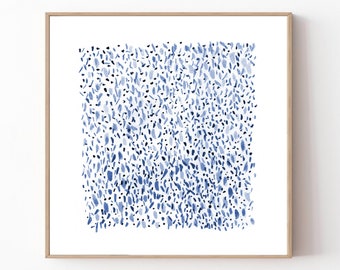 Blue print, blue and white art print, blue watercolor print, square print, blue modern wall print, 8x8 art print, 12x12 print, 24x24 print