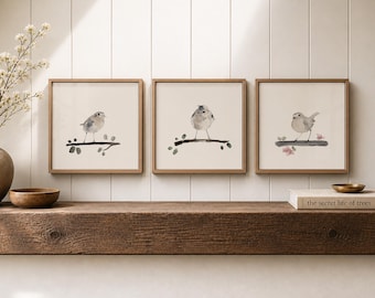 Set of 3 Robin Prints, Minimalist Bird Wall Art