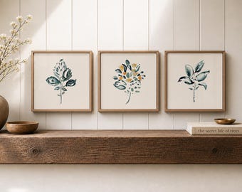 Set of 3 Botanical Prints, Minimalist Watercolor Wall Art