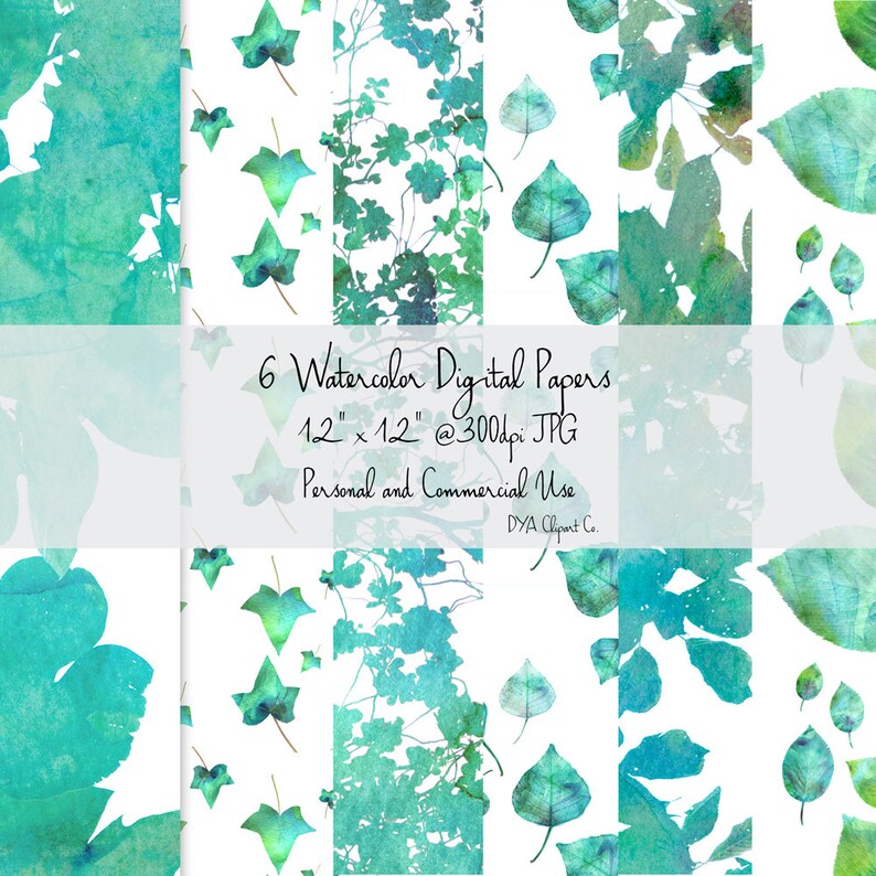 Green Leaves Watercolor Nature Foliage Digital Papers Etsy