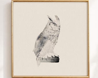Quiet Observer | Horned Owl Print | Minimalist Owl Wall Art