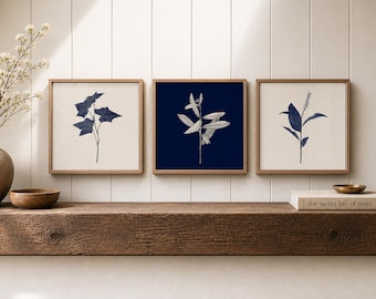 Set of 3 Navy Botanical Wall Art