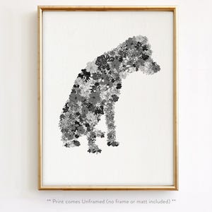 Impression d&#39;art floral chien : giclée noir et blanc fantaisiste, oeuvre d&#39;art animalière minimaliste, 11 x 14 sans cadre