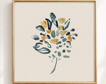 Soft Yellow Bloom II – Minimalist Botanical Print, Watercolor Floral Wall Art