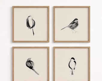Set of 4 Bird Prints | Ink Sketch Bird Collection | Minimalist Wall Art