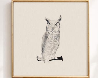 Evening Guardian | Horned Owl Print | Minimalist Owl Wall Art